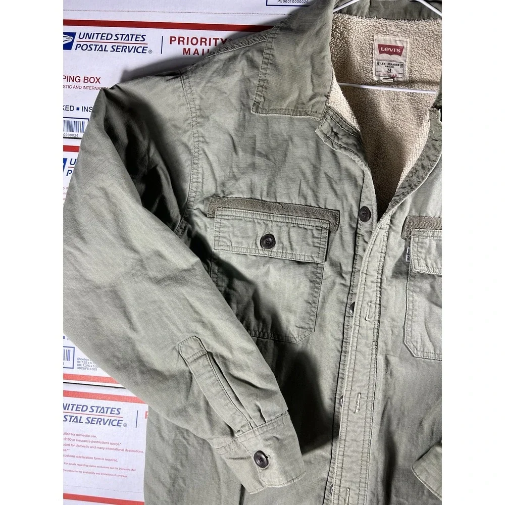 Vtg Levis Shirt Mens Med Sherpa Lined‎ Shacket Button Utility Outdoors Chore